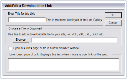 Add file links Right-click over a blank spot in the File Links section. The right-click menu displays. Choose Add File Link. The Add/Edit a Downloadable Link dialog opens.