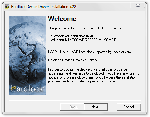 Step 6 Install Hardlock Device Drivers To install the Hardlock Device Drivers, first you need to highlight the language you would like to use during the installation, and click OK.