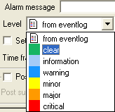The Setup/Profiles Tab Field Level Description Select the severity level the generated alarms. Select "From eventlog" to use the same severity level as the eventlog message.