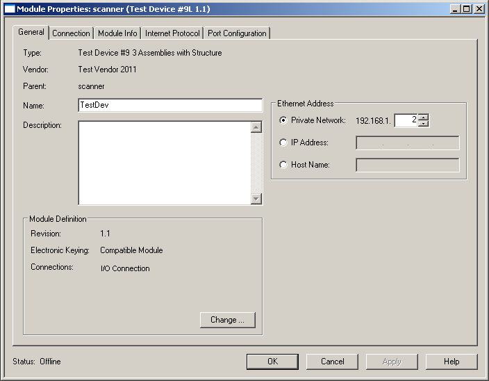 Chapter 3 Module Configuration Dialog Boxes Click the module in the Logix Designer I/O tree and press Enter, or right-click the module and select Properties to display this dialog box.
