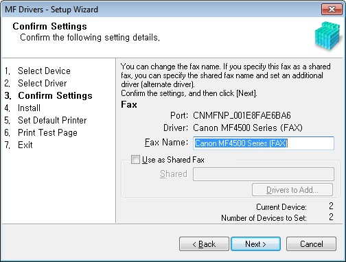 8 Select the function you want to use. (1) Select the function you want to use (driver to be installed). (2) Click [Next].