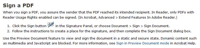 Figure 8 - MS Word Preview of digital signature Digital signing of documents in Adobe PDF Reader For an updated manual, please open the official manual at the following location: Figure 9 - Adobe PDF