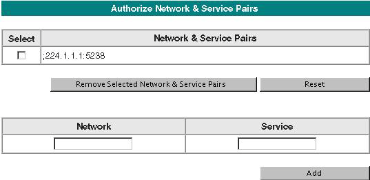 Authorize Network and Service Pairs 201 Authorize Network and Service Pairs This page lets you configure the network and service pairs that users can access through the secure daemon.
