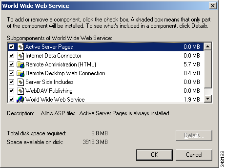 Installing and Configuring IIS Appendix C Step 6 Check the WebDAV Publishing and World Wide Web Service check boxes, and then click OK. Step 7 Step 8 Step 9 Click Next.