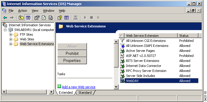 Appendix C Installing and Configuring IIS In the tree pane, expand Server_name (where Server_name is the name of the server). Step 4 In the tree pane, click Web Service Extension.