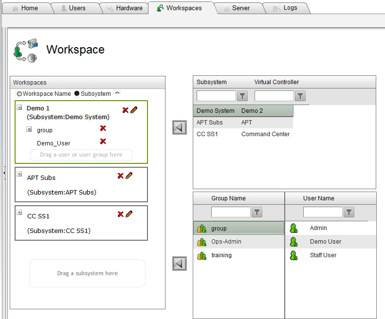 4.12 WORKSPACES CONFIGURATION A workspace maps subsystems to individual users or user groups that are given router control access through that subsystem.