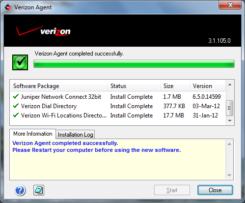 Each of the software packages in the Verizon Agent window will install. 4.