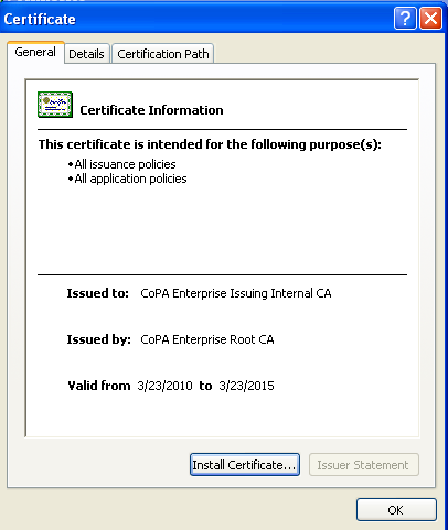 3. The below box will pop up, click on the + sign next to c:\documents and settings Then click on Certificates folder, on the