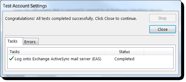 Creating Exchange ActiveSync accounts in Outlook 2013 5. Type the user, server, and login information, and click Next.