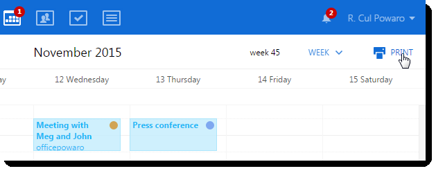 8.8 Printing calendars Printing calendars New in Kerio Connect 8.5! You can print any calendar in any viewing mode.