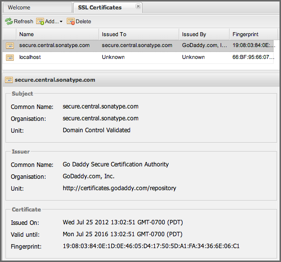 Repository Management with Nexus 351 / 405 21.2 SSL Client Certificates 21.2.1 SSL Certificate Management Nexus allows you to manage all SSL certificates directly in the user interface.