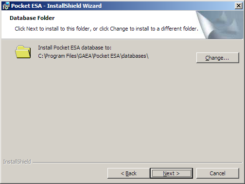 Figure 2 Selecting the Database Folder Click Change to choose a folder on the network to install the databases to.