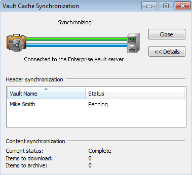 32 Managing Enterprise Vault archiving Synchronizing your Vault Cache Enterprise Vault automatically determines which items to download to your Vault Cache.