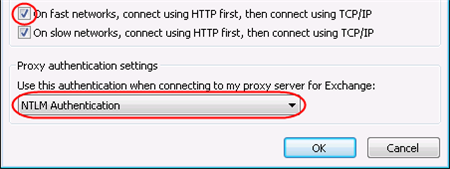 15 Tick the box marked On fast networks, connect using HTTP first, then connect using TCP/IP, then check that the drop-down list under Proxy authentication settings is set to NTLM