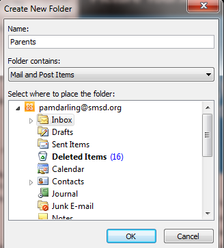 Organizing and Deleting Mail Using Microsoft Outlook 2013 Creating Personal Folders Personal folders (subfolders) can be created in the Mailbox folder.