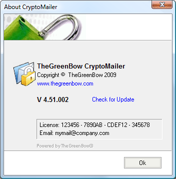 Using CryptoMailer 28 4.9 About The "About" menu is accessible through the "?" menu the main interface.