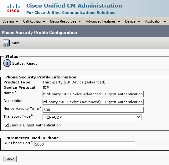 CONNECTING STAC-VIP TO CUCM Add a Phone Security Profile for STAC-VIP a) In the top menu, click System, Security, Phone Security Profile.