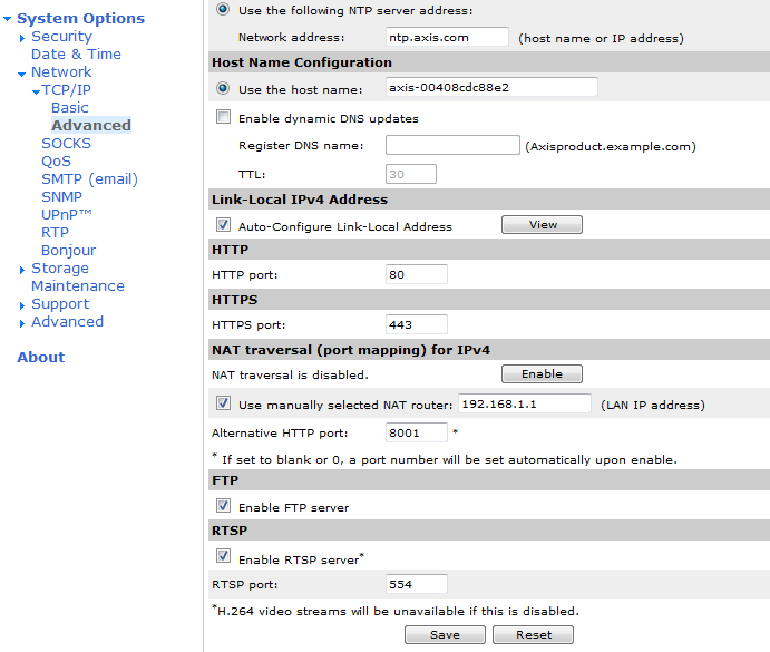 On the Advanced TCP/IP settings page make sure the HTTP port is set to default value 80.