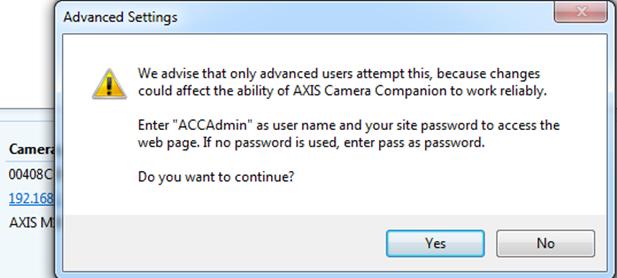 Type in the username ACCAdmin and the password that you set for you AXIS Camera Companion site and click OK to enter