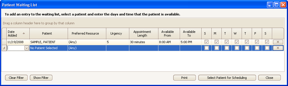 Appointment Waiting List To open the waiting list, click the Appointment menu and select Waiting List.
