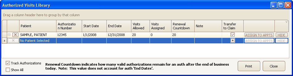 Tracking Authorizations Overview EZClaim s Scheduler program can track patient visit authorizations.