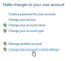 3. Click on the Change User Account Control settings 4.