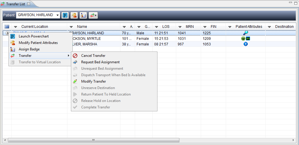 Placing a Transfer Order from PowerChart When a patient is ready to be transferred, the physician adds
