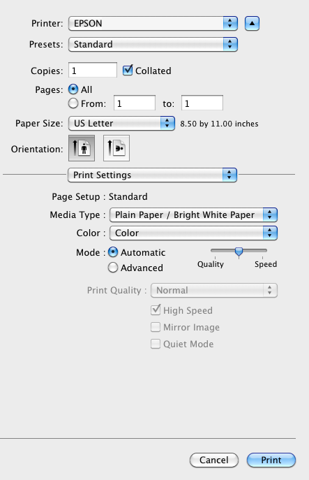 4. Select basic copy and page settings. For borderless photos, choose a Paper Size setting with a Sheet Feeder - Borderless option.