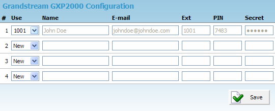 Select the extension that you wish to allocate to the UAD and then click Save. The phone will then configure itself for use with the new extension.