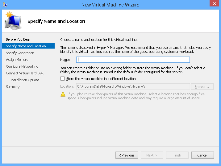 2. Launch the Hyper-V manager. Windows 8.1 HyperV manager is shown in the example. 3.