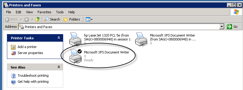 If you wish to use the XPS Document Writer as your default printer, right-click on the icon in the Printers and Faxes dialog box and select Set as