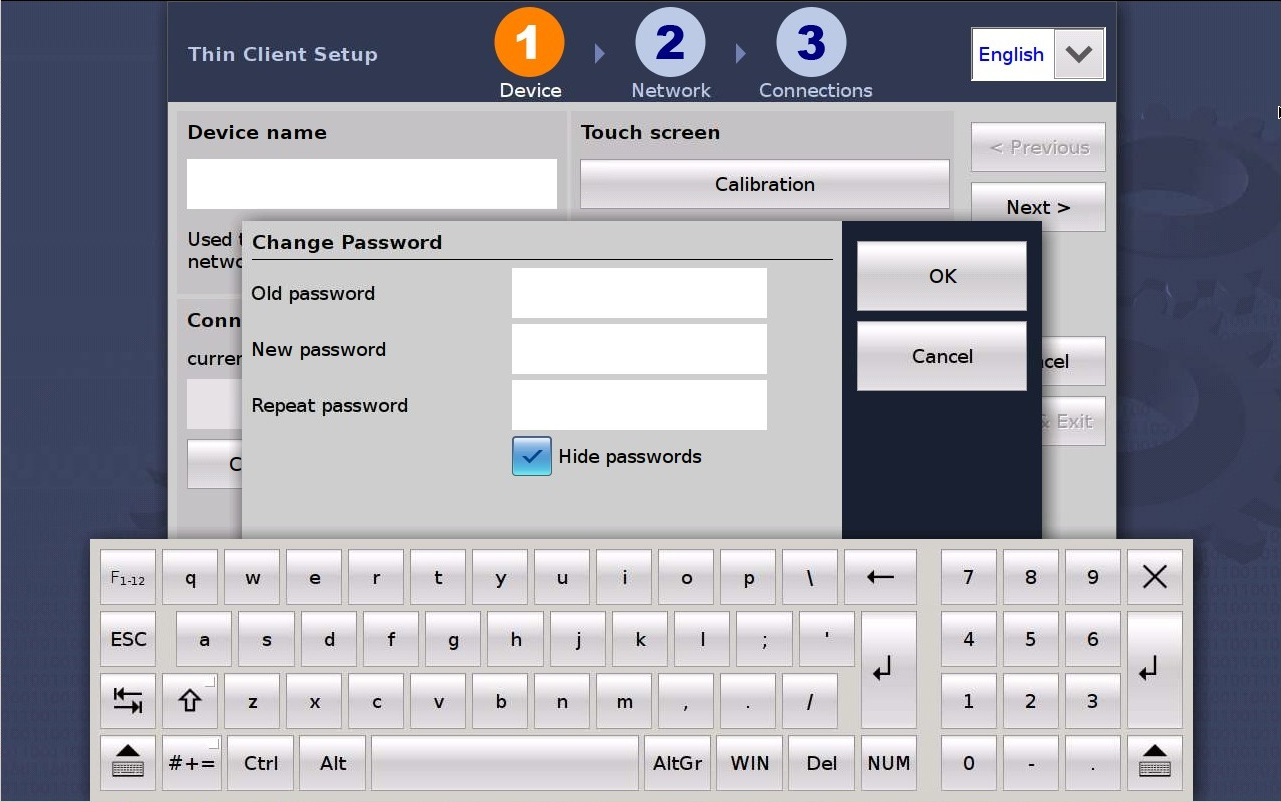 1.3.2 Setting for the Industrial Thin Client SIMATIC ITC Select the desired User Interface language in the upper right corner. Assign the device name.