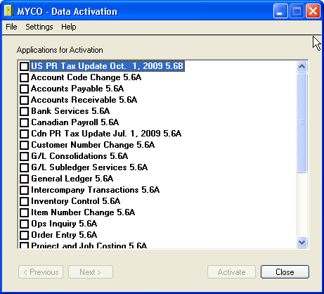 Activating Your Data 2. When asked whether you are ready to proceed with activation, click Yes. The following Data Activation form appears, listing applications that you can activate. 3.