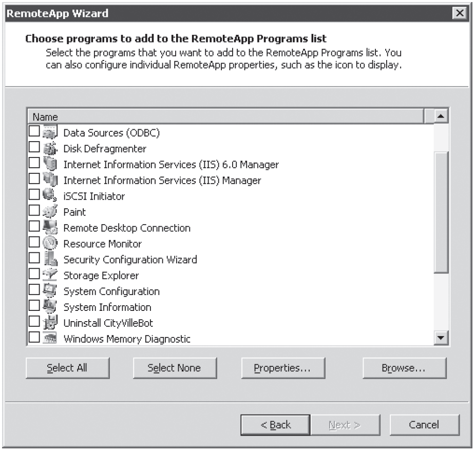 Figure 4-16 Choose programs to add to the