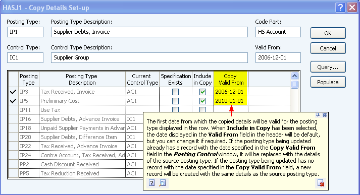 VALID FROM DATE IN COPY POSTING CONTROL DETAILS Possibility to decide the