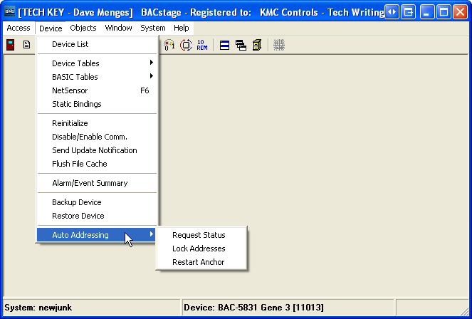 Using BACstage and TotalControl with automatic addressing Using BACstage for monitoring and configuration KMC Controls Using the automatic Addressing commands in BACstage BACstage version 2.