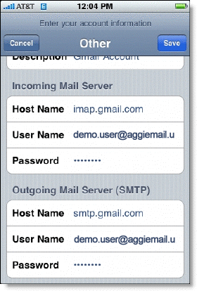 d. For Outgoing Mail Server (SMTP), Host Name is smtp.gmail.com 7. 8. Tap Save. Adjust your client s settings as needed.