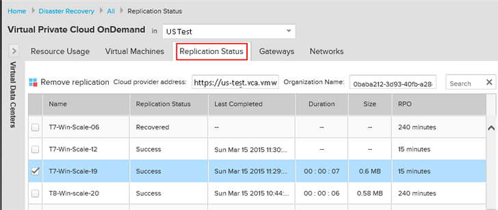 VMware vcloud Air - Disaster Recovery User's Guide Figure 2 2. Placeholders in the Replication Tab Table 2 1.