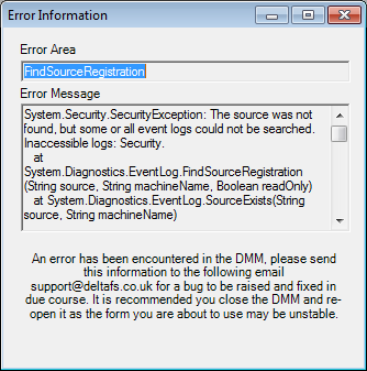 Chapter 7 - Troubleshooting Application Launching Issues 1. Error Message: FindSourceRegistration Problem: You try to launch the DMM and the following error appears.