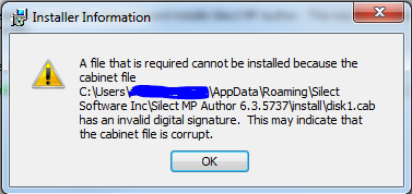 Fixing Certificate Problems Some users have recently had problems installing Silect products. The symptoms are typically an error like the following: The issue arises for one of two reasons.