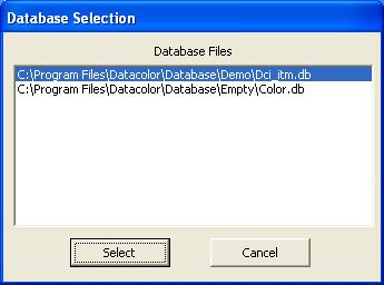 You must select the database to be upgraded: Textile Applications C:\Program Files\Datacolor\dci_itm.db Paint/Plastic/Ink Applications C:\Program Files\Datacolor\Database\Empty\Color.db 3.