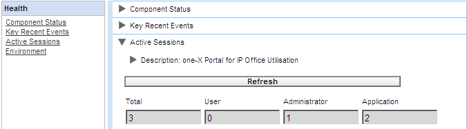 Admin Menus: Health 2.1.3 Key Recent Events The Key Recent Events menu displays the last 20 events recorded by the one-x Portal for IP Office application.