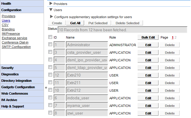 Admin Menus: Configuration 2.2.2 Users You can view the users of IP Office in the Users menu. It lists all IP Office users, not just those enabled for one-x Portal for IP Office operation.