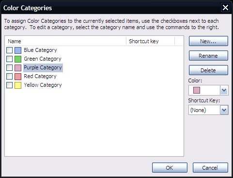Rename a category Click on All Categories from the shortcut menu In the Color Categories