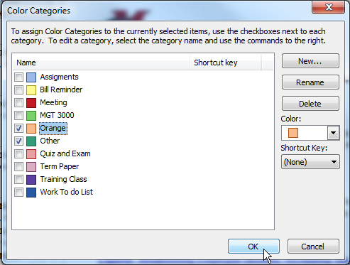Place an email message into two or more categories Click on All Categories from the shortcut menu In the