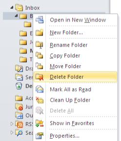 folders or subfolders Right-click to display the menu list Click Rename to give the folder a new name Delete additional inbox folders