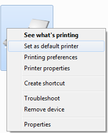 The Printers window appears, showing a list of printers connected to the network will be displayed. Right-click the name of the printer to set as a default printer. Click Set as Default Printer.