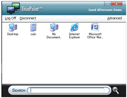 ThinPoint Client Guide 43 Note: To add or modify applications presented in the Remote Application panel please refer to ThinPoint Desktop and Application Virtualization section The three icons at the