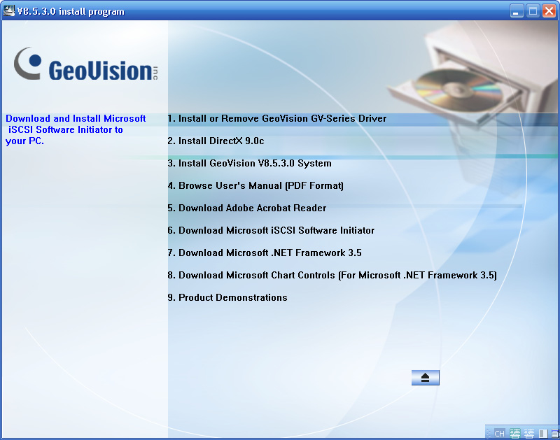 2. When this window appears, click Install GeoVision