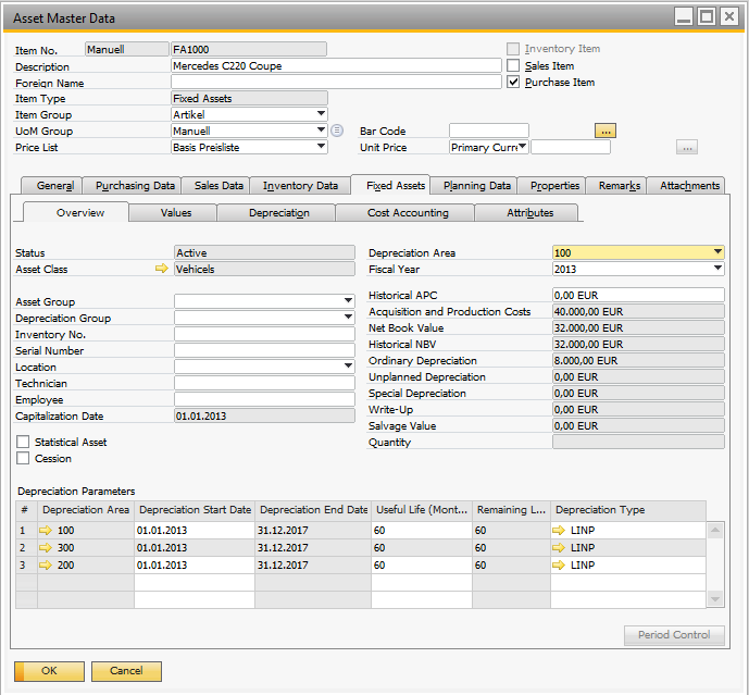Fixed Asset Master Data The Asset Master Data is a new window under Financials Fixed Assets Asset Master Data In this window you define the assets that company owns.